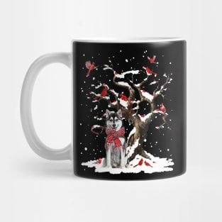 Husky Scarf Cardinal Snow Christmas Mug